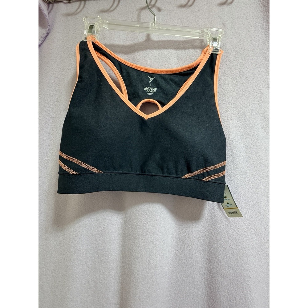 NWT ACTIVE BY OLD NAVY Sz L RACERBACK SPORT BRA Black & Orange Higher Impact